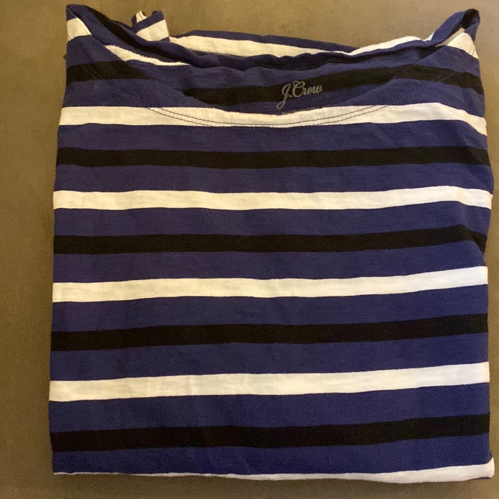 J.Crew boatneck blue, black, white striped shirt medium